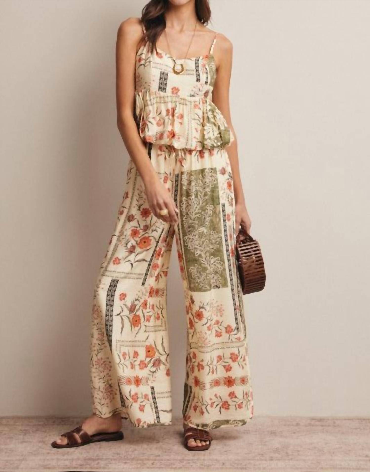 Forte Patchwork Floral Peplum Cami Top in beige - women's shirt - view 6