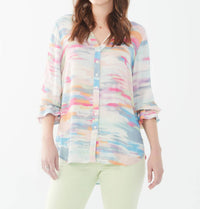 Fdj - Starla Slit Detail Three Quarter Sleeve Crepe Shirt