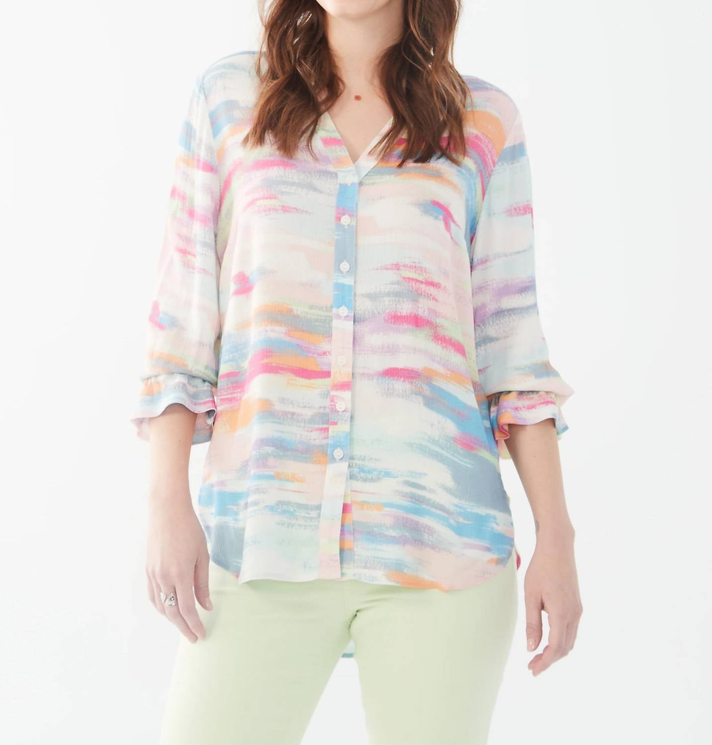 Fdj - Starla Slit Detail Three Quarter Sleeve Crepe Shirt