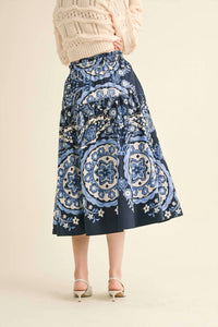 &merci Medallion Tiered Midi Skirt in navy - women's skirt - view 4