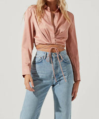 Astr - Perry Satin Wrap Front Tie Waist Top