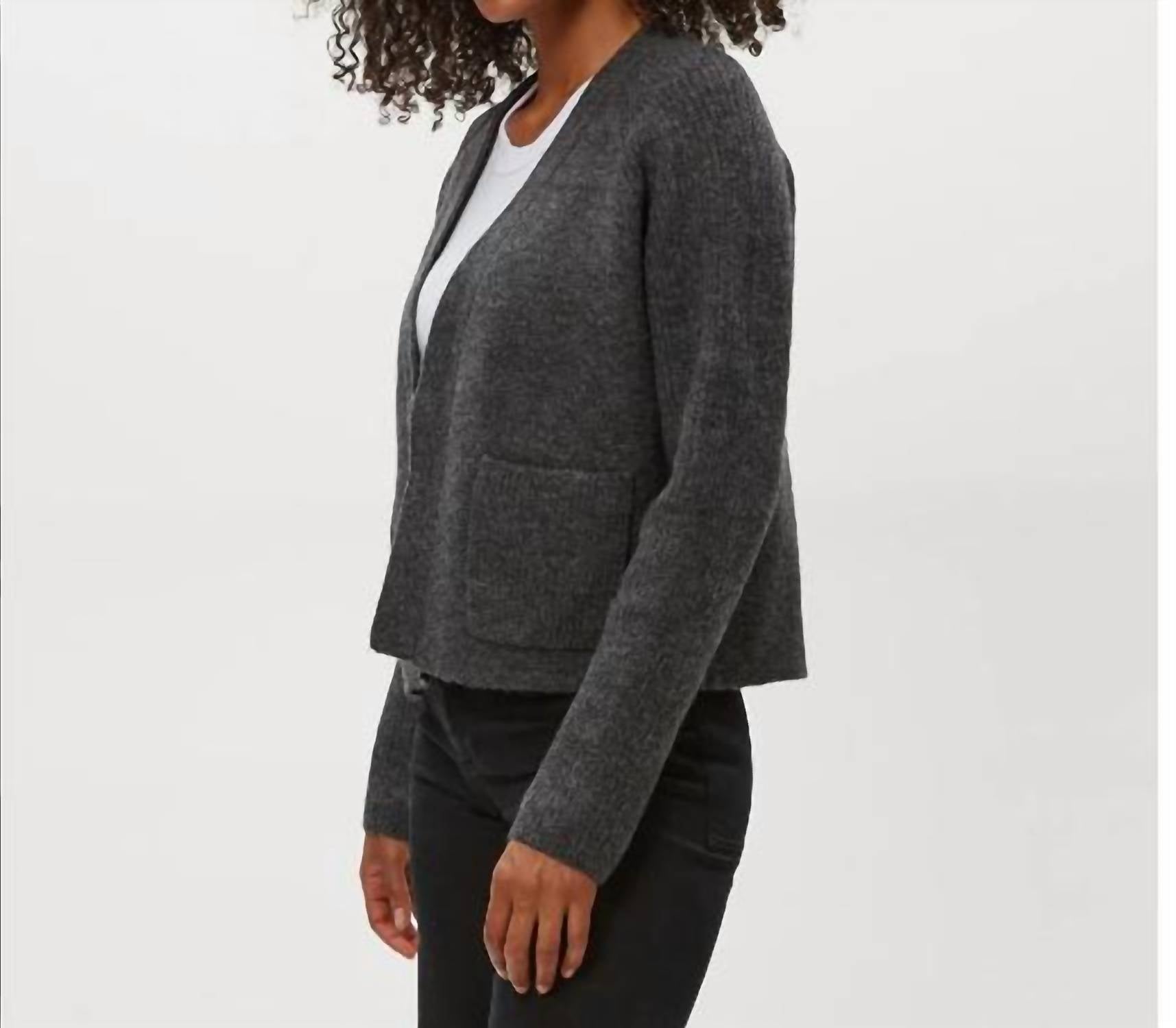 Michael Stars Drea Open Cardigan in charcoal - women's cardigan - detail view