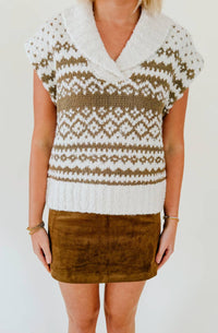 STEVE MADDEN Paulie Collared Sweater Vest Top in cream taupe - women's jacket