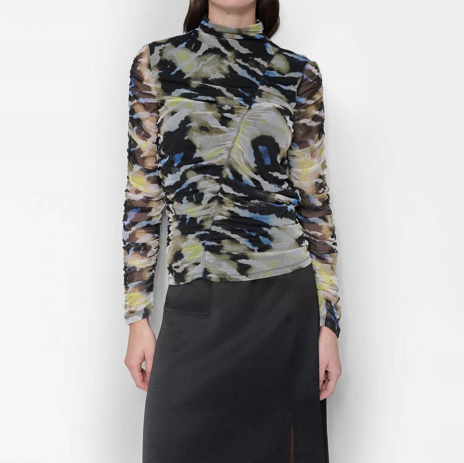Dkny - Printed Mock-neck Long Abstract Tiger Top