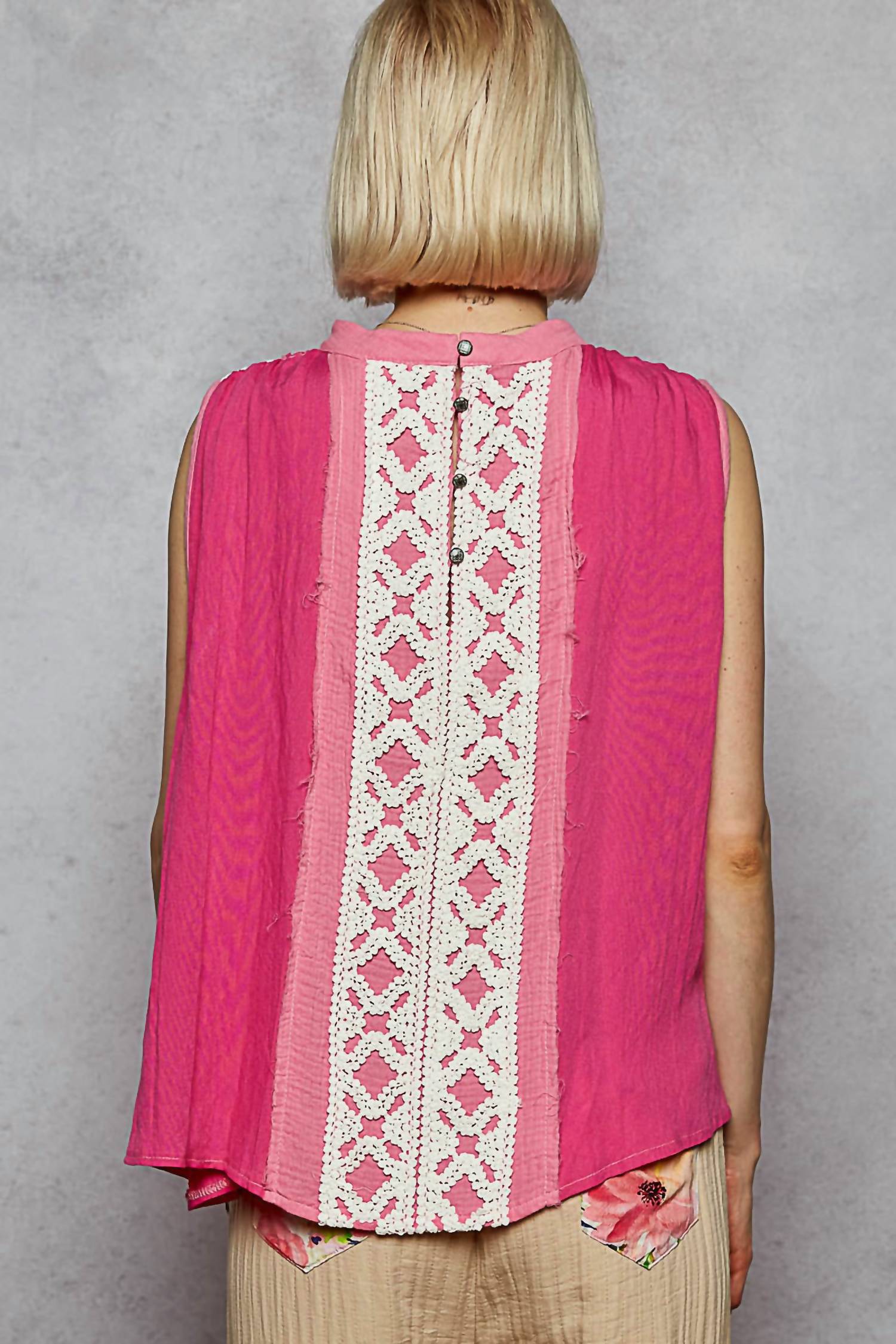 POL Double Gauze Top in bubblegum pink - women's shirt - alternate view