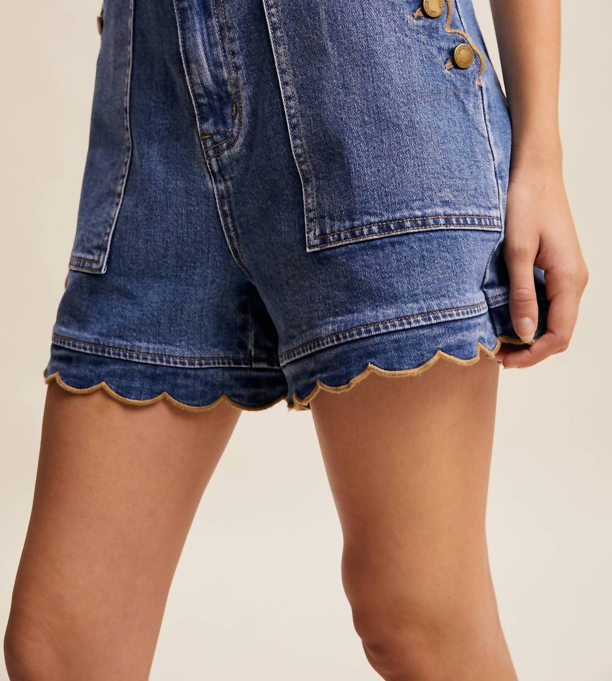Listicle - Women's Lizzy Scallop Button-side Stretch Denim Shorts