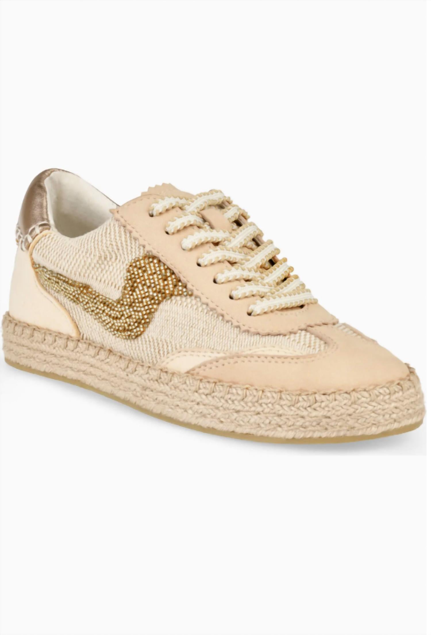Dolce Vita Women's Notice Beaded Mesh Espadrille Sneaker in gold multi - women's shoe - detail view