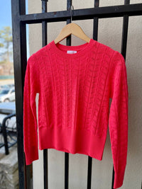 Brodie Cashmere Women's Shell Pointelle Crewneck Sweater in flamingo - women's sweater