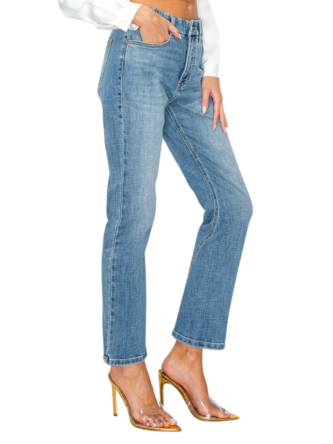 Artemis Vintage Tummy Control High Rise Straight Jeans in medium stone wash - women's jeans - alternate view
