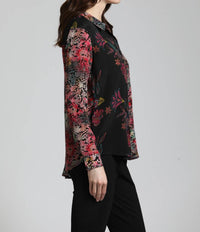 Apny - Mixed Media Floral Button Front Shirt
