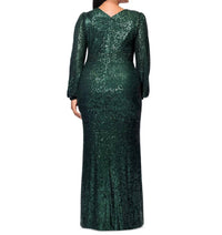 Xscape - Sequin Long-sleeve Side-slit Gown