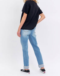 Judy Blue - High Rise Patch Pocket Distressed Cuffed Boyfriend Jeans