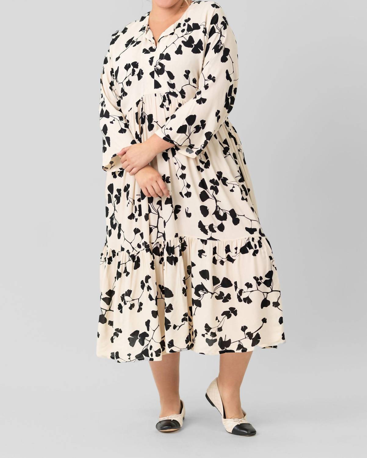 Bitte Kai Rand - Gingko Leaves Flounce Dress - Plus Size