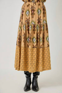 mystree Mixed Media Tiered Skirt in latte - women's skirt