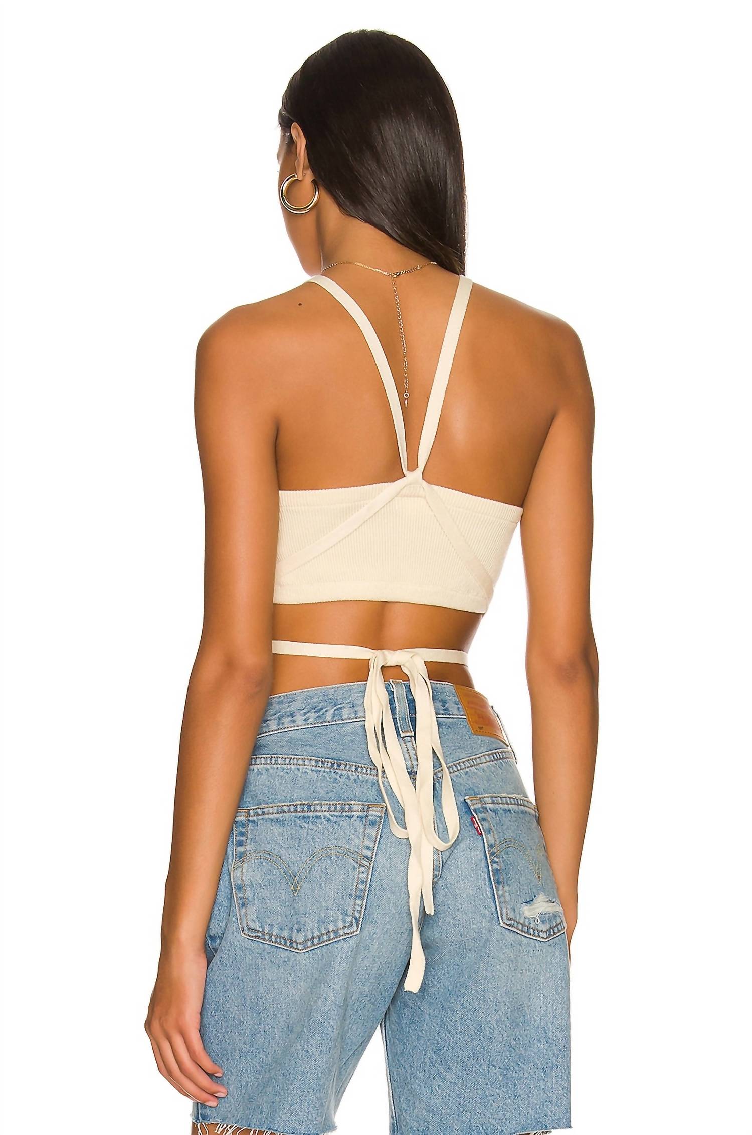 for Love & Lemons Jourdin Tie Crop Top in ivory - women's shirt - detail view