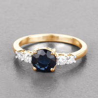 Diana M Jewels Women's Round Natural Blue Sapphire Fashion Ring (1.38 Ct) - Petite in 14k yellow gold - women's jewelry - detail view