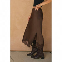 Dress Forum - Sienna Satin Lace Hem Pencil Midi Skirt