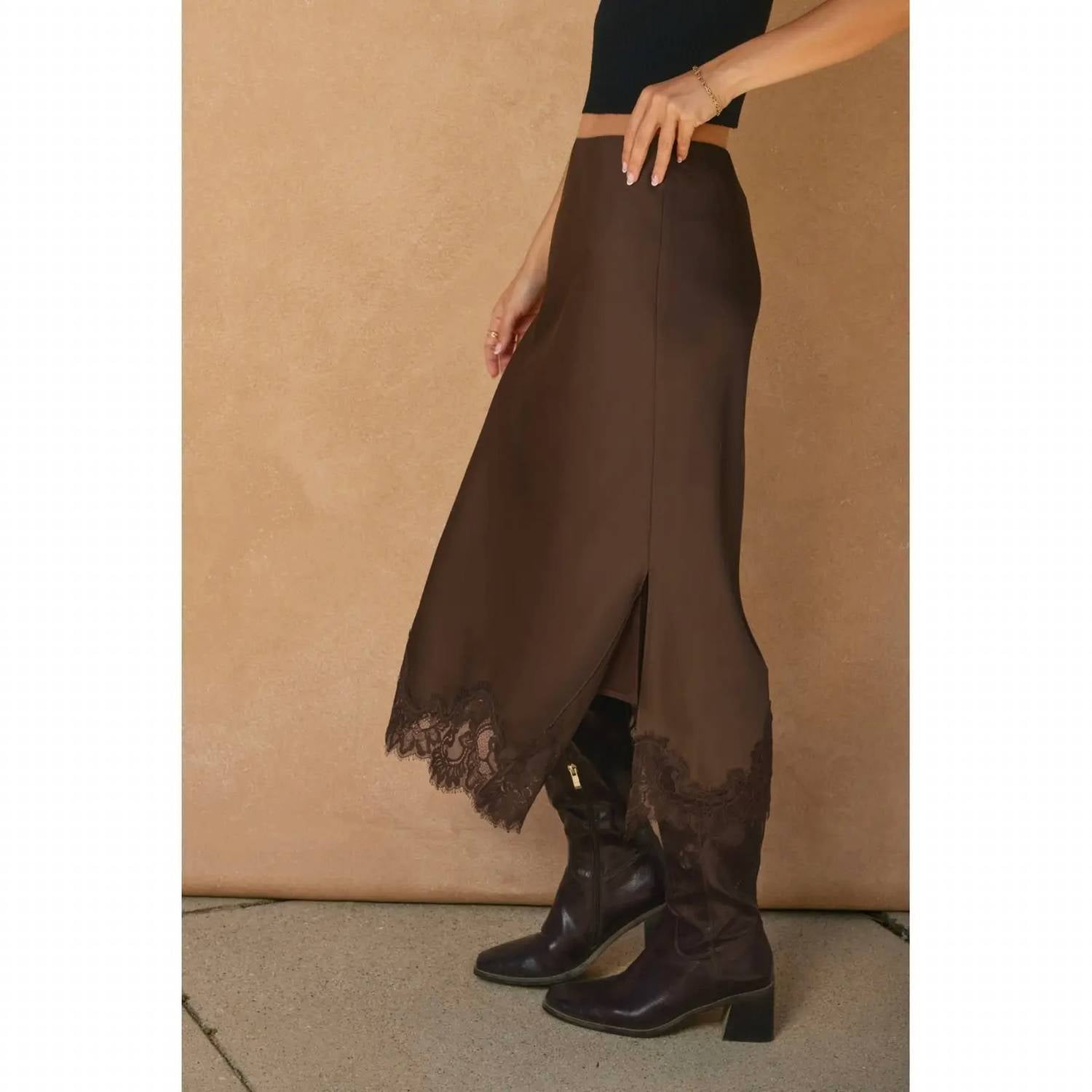 Dress Forum - Sienna Satin Lace Hem Pencil Midi Skirt