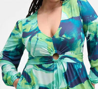 Nina Parker Trendy Long-sleeve Ring-detail Jumpsuit - Plus in neon marble - women's pants - view 4