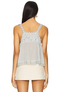 Free People Stevie Lace Tank Top in pearl blue - women's tank top - detail view