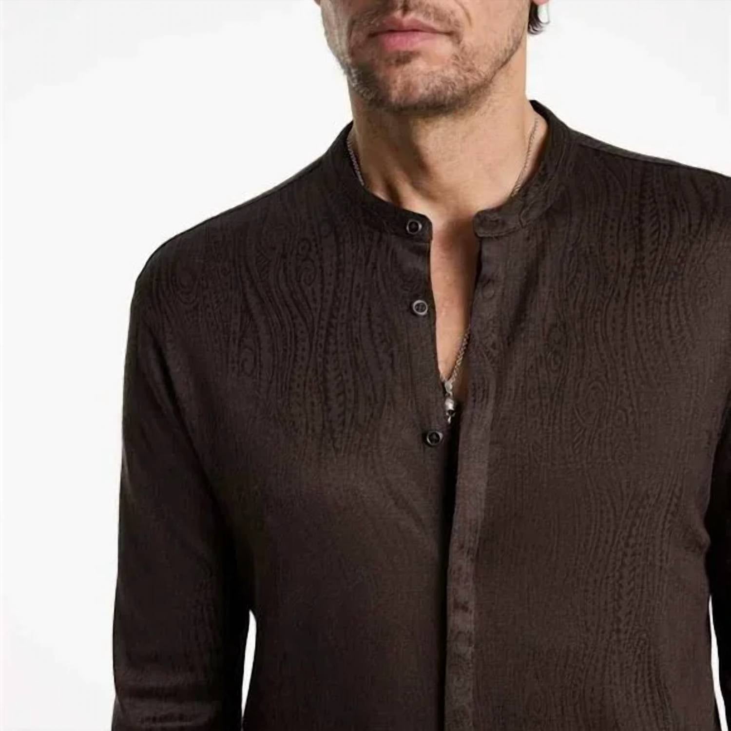 John Varvatos Otavio Stand-collar Stretch Wave Button-up Shirt in brown - men's shirt - view 4