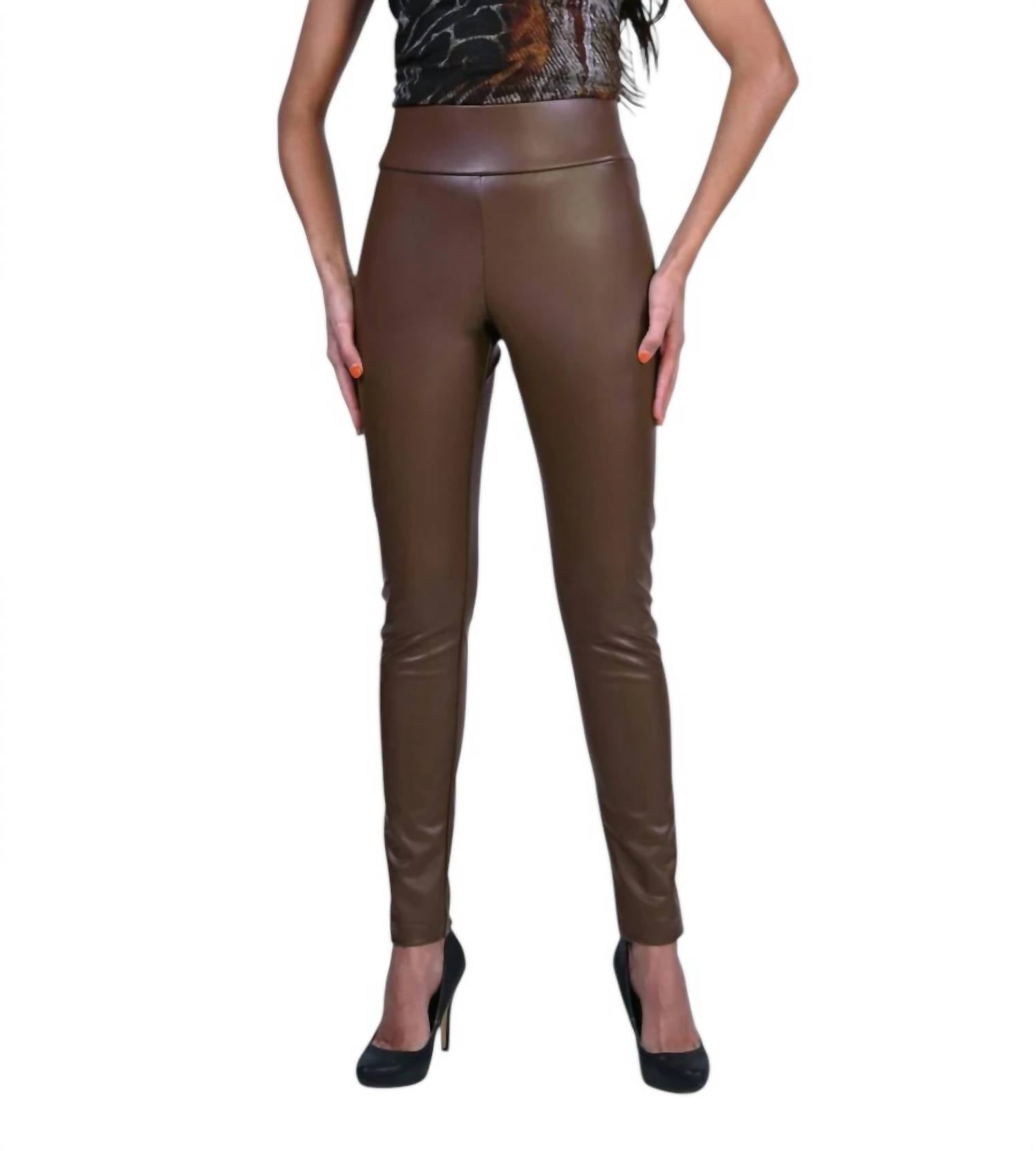Frank Lyman Faux Leather Leggings in toffee - women's pants