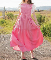 Strut & Bolt Eyelet Trim Tiered Midi Dress in pink - women's dress - alternate view