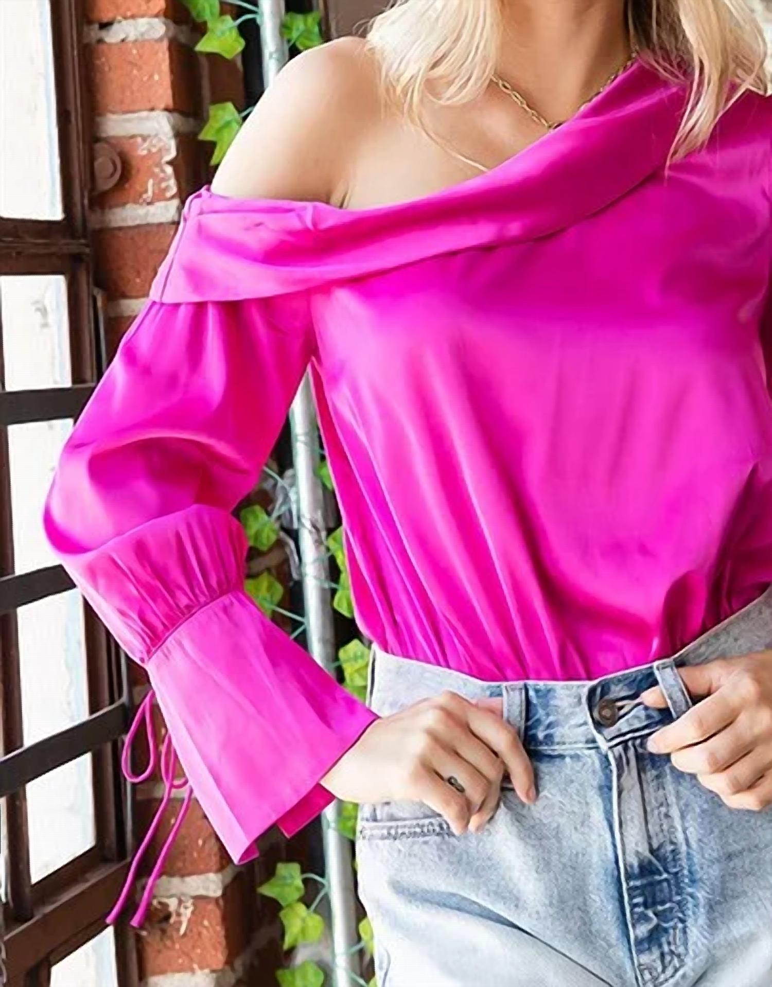 First Love - One Shoulder Ruffle Sleeve Satin Bodysuit