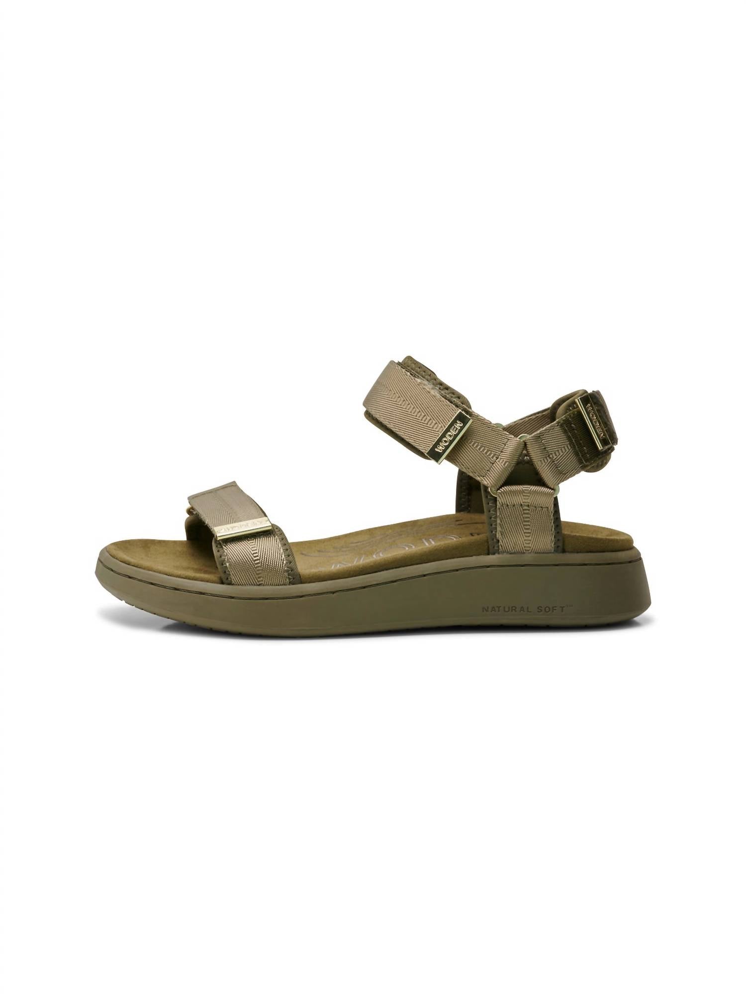 Woden Women's Line Sandal in dark olive - women's sandal - detail view