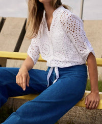 Charlie B - Eyelet Embroidery Tie Front Blouse
