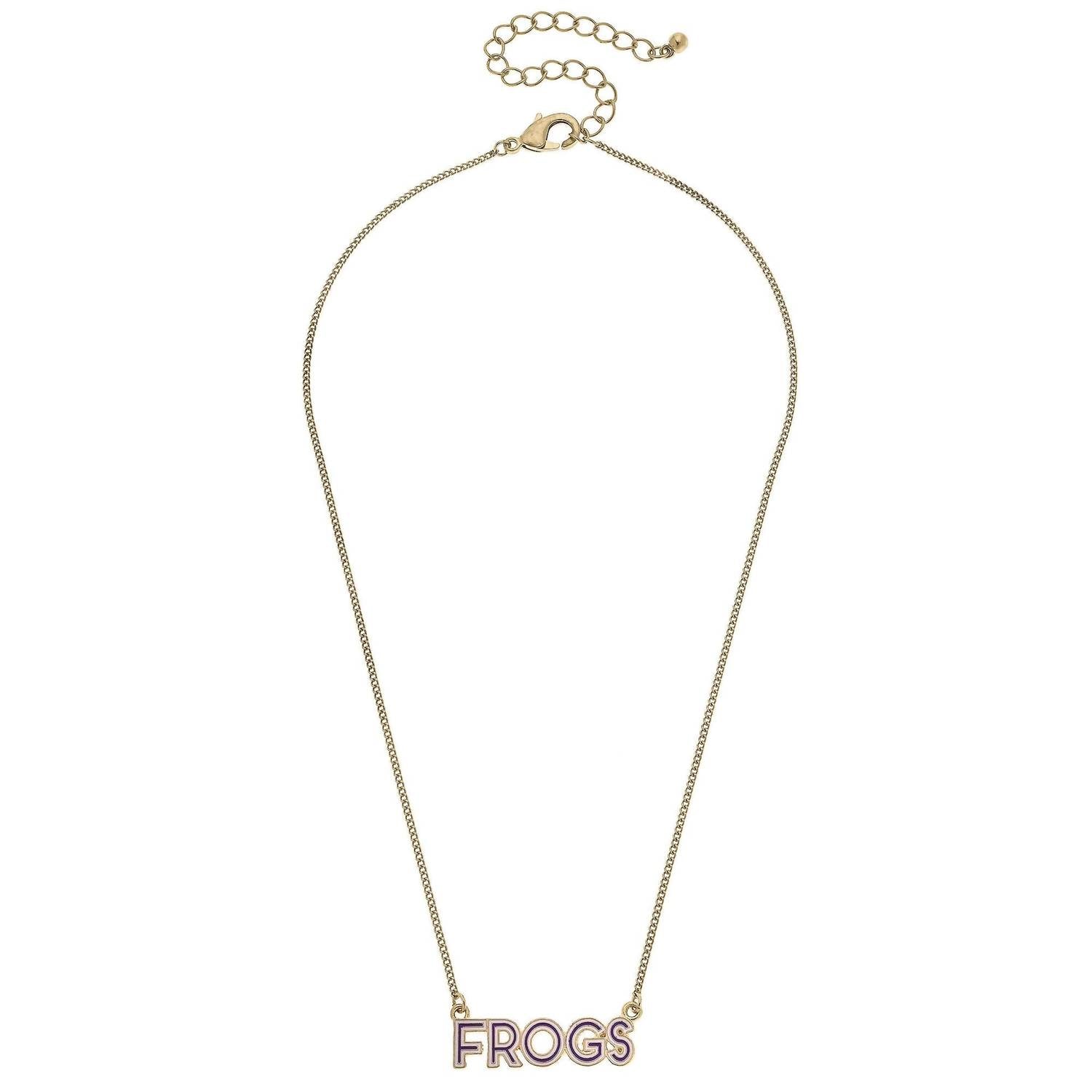 CANVAS Style Women's Horned Frogs Enamel Necklace in purple white - women's jewelry - detail view