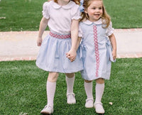 THE PROPER PEONY Blaire Jumper Style Dress in light blue - kids' dress - detail view