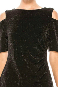 Ile Clothing - Side Pleat Cold Shoulder Sheath Dress