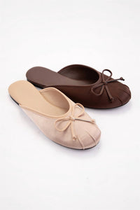 Ccocci - Women's Bow Accent Satin Ballet Flat Mules