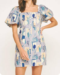 Strut & Bolt - Piping Contrast Vase Print Mini Dress. Rush