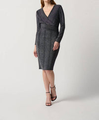 Joseph Ribkoff - Metallic Stripes Stretch Faux Wrap Sheath Dress