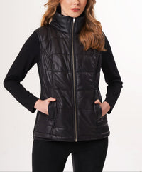 Angel Apparel Vegan Leather & Faux Suede Quilted Vest in black - women's jacket - detail view