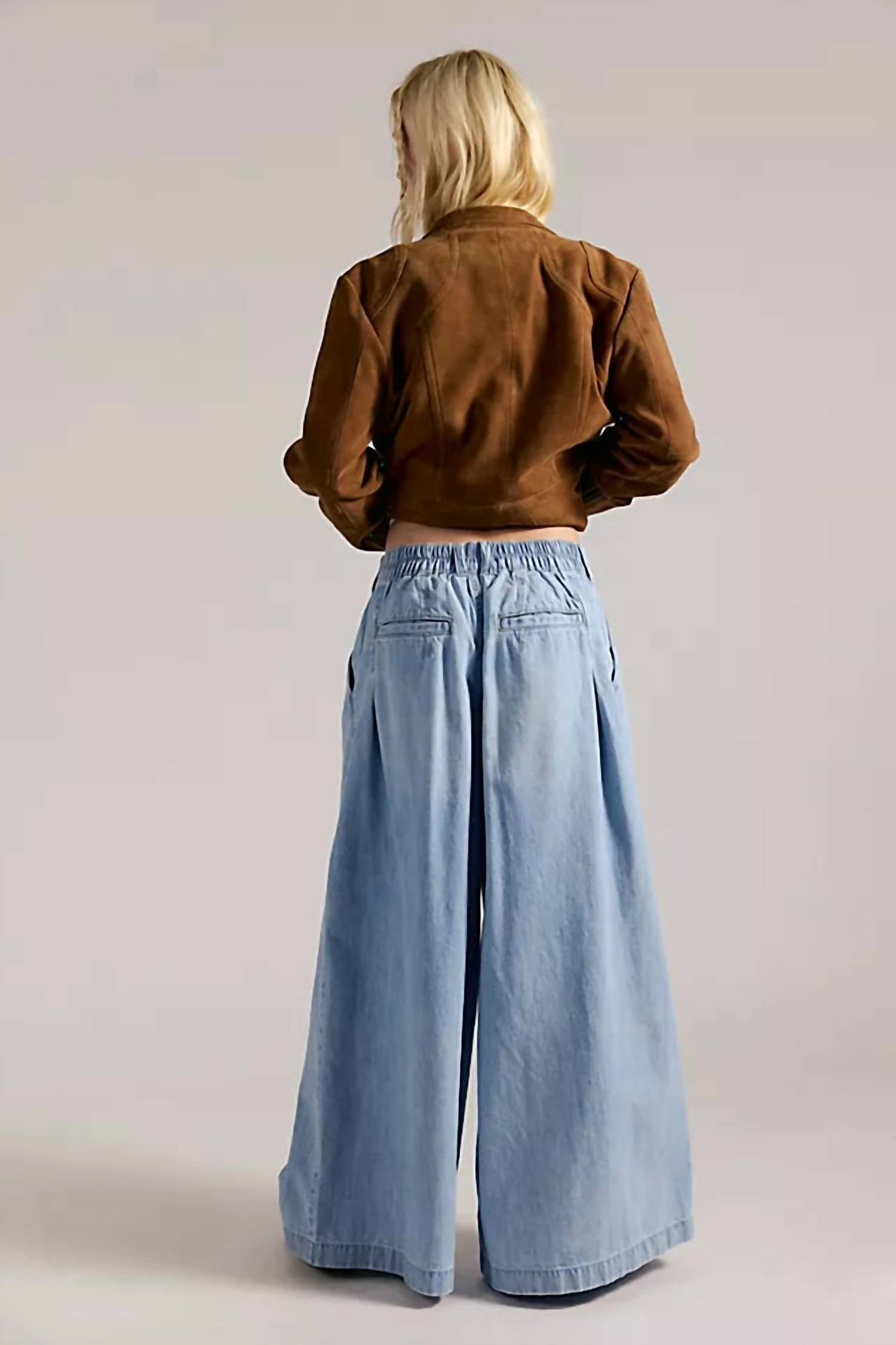 Free People Scout Wide Leg Pants in california blue - women's pants - detail view