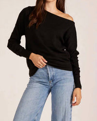 bobi Drop Sleeve Boat Neck Top in black - women's long sleeve top