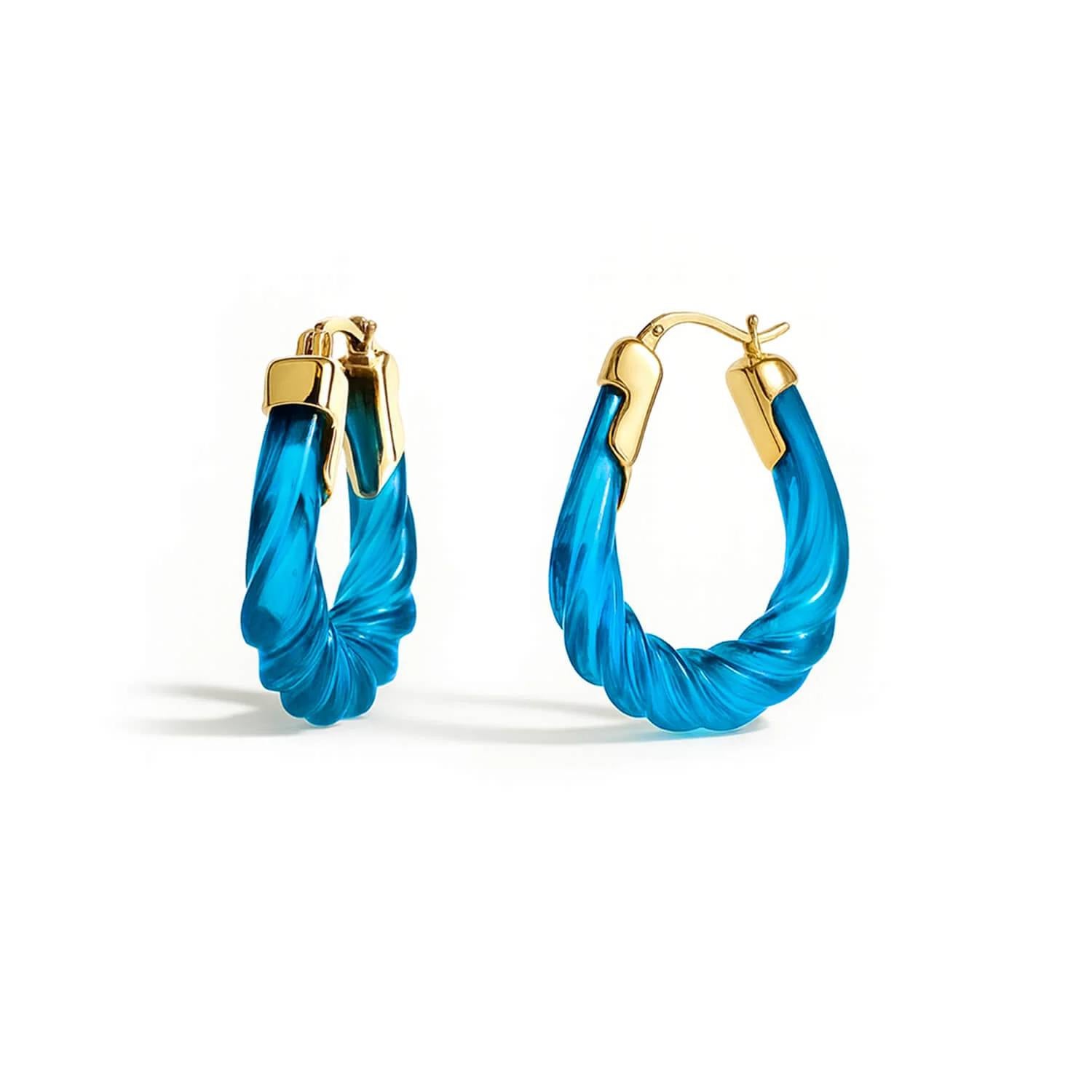 Gold & Honey - Women's Rope Twist Oval Lucite Birthstone Hoop Earrings