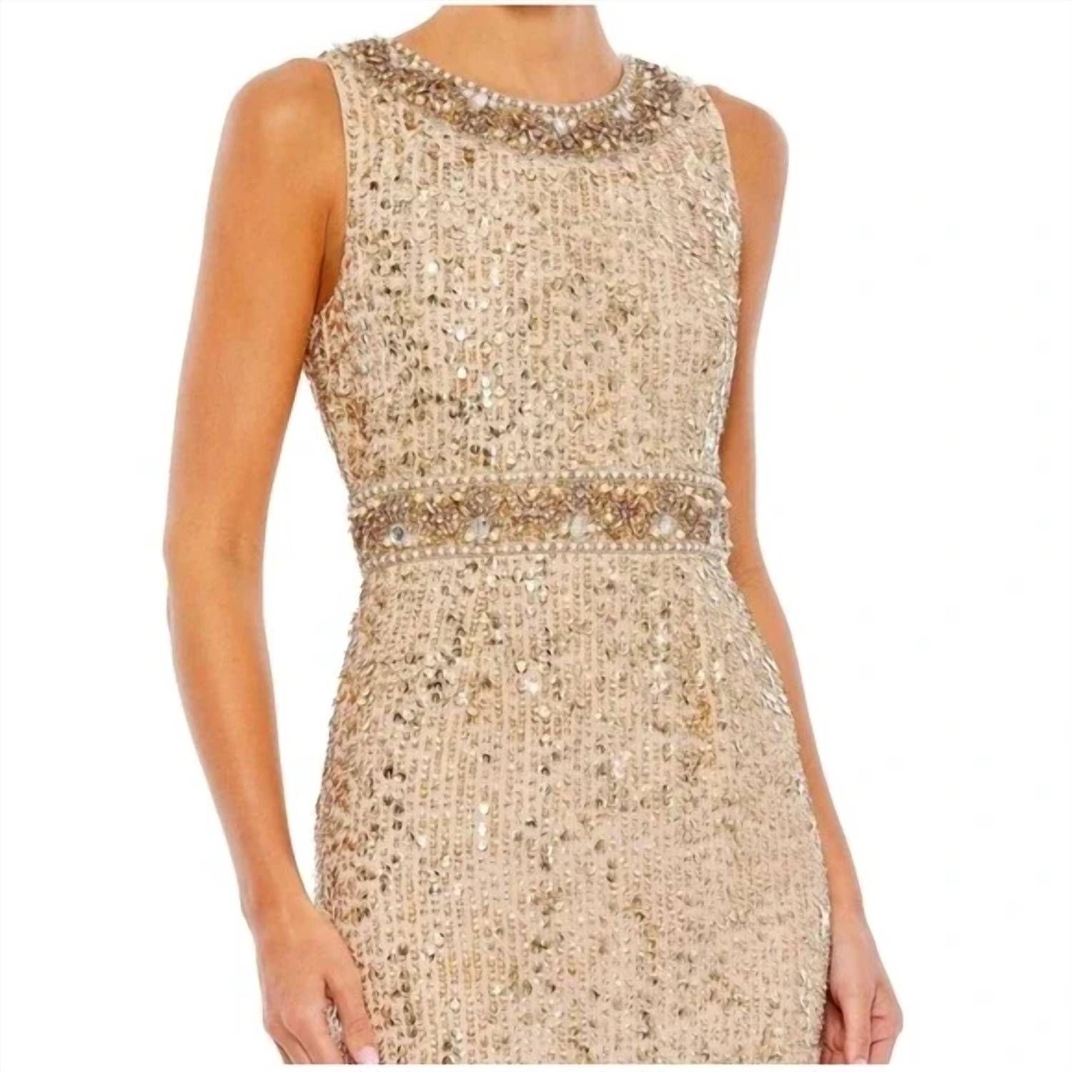 Mac Duggal - Sleeveless Sequin Highneck Column Midi Dress