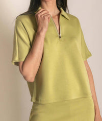P.CILL Butter Modal Short Sleeve Quarter Zip Top in green - women's t-shirt - detail view
