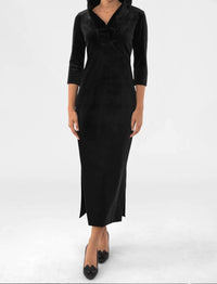 GRETCHEN SCOTT Silky Velvet Ruffneck Midi Maxi Dress - Plus in black - women's dress
