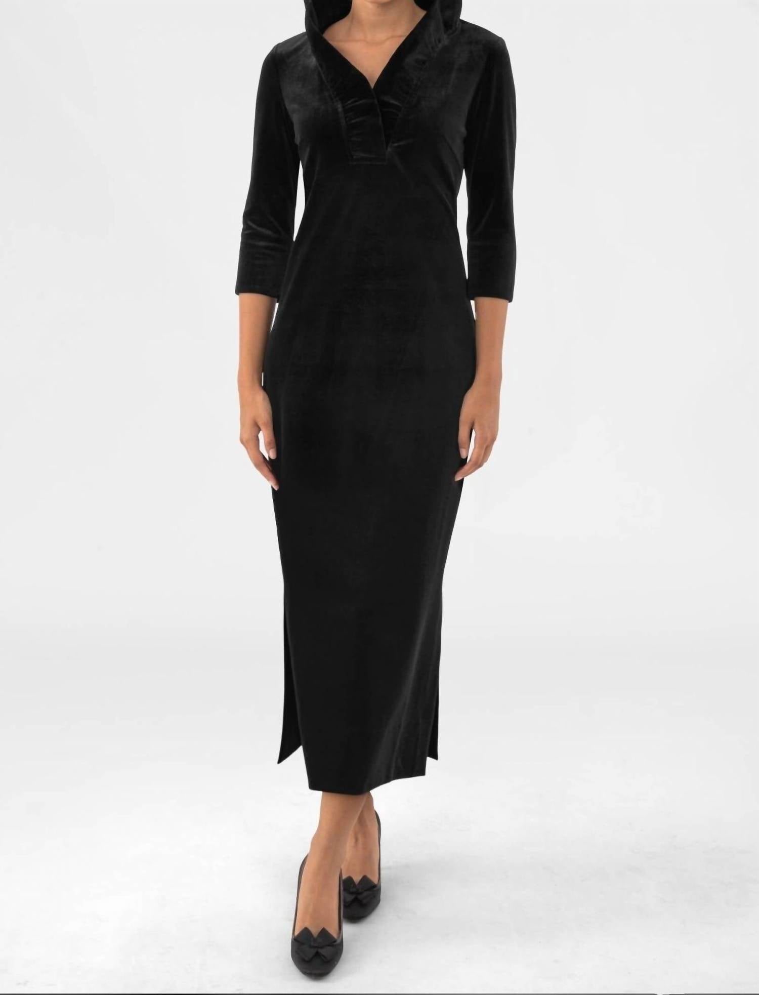 GRETCHEN SCOTT Silky Velvet Ruffneck Midi Maxi Dress - Plus in black - women's dress
