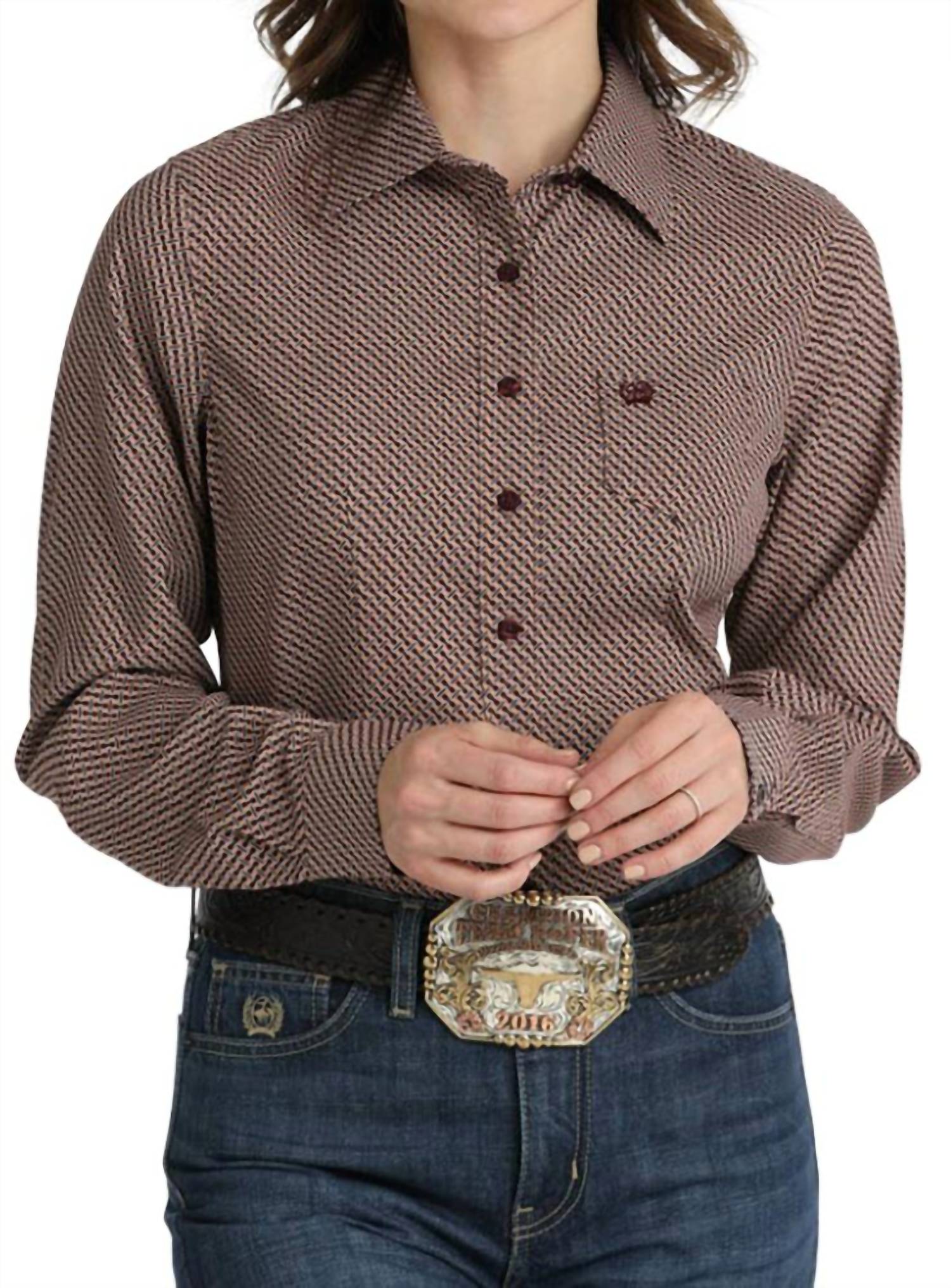 Cinch - Women's Woven Print Button Down Long Sleeve Shirt