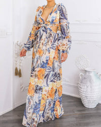 SurelyMine Boho Floral Cutout Lace-up Maxi Dress in cream - women's dress - view 9