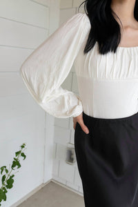 mittoshop Rouched Chic Scoopneck Bodysuit in white - women's shirt - alternate view