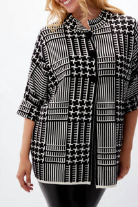Frank Lyman Abstract Line Print Cardigan in black white - women's cardigan - view 4