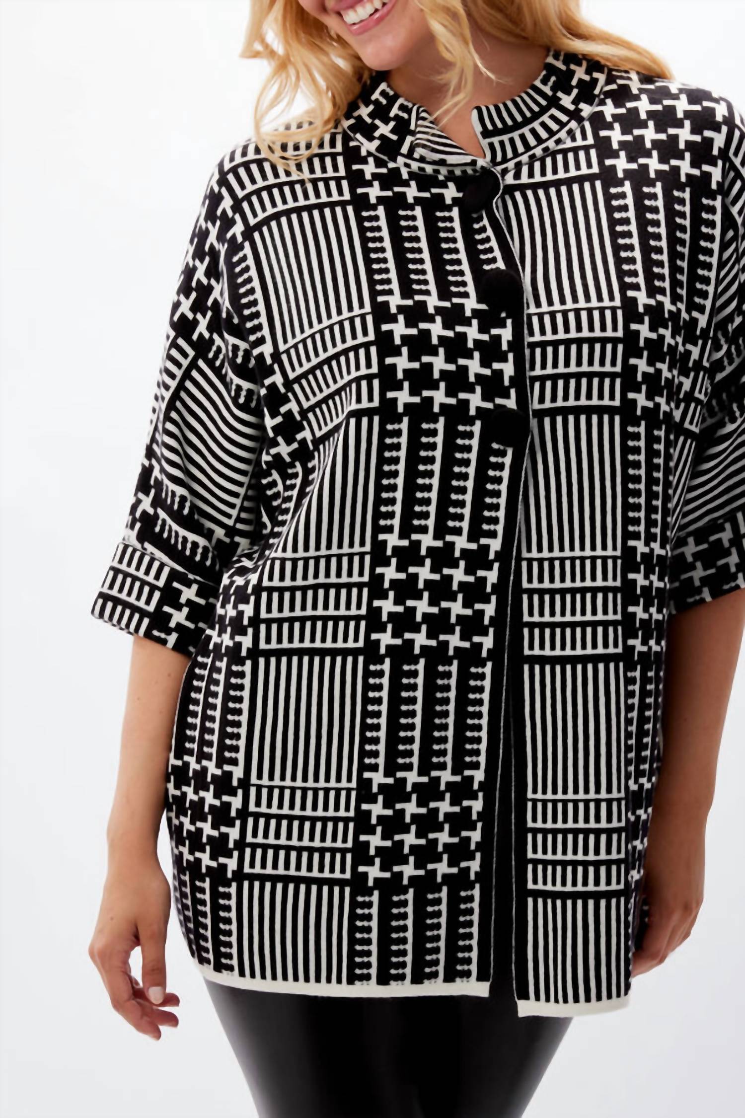 Frank Lyman Abstract Line Print Cardigan in black white - women's cardigan - view 4