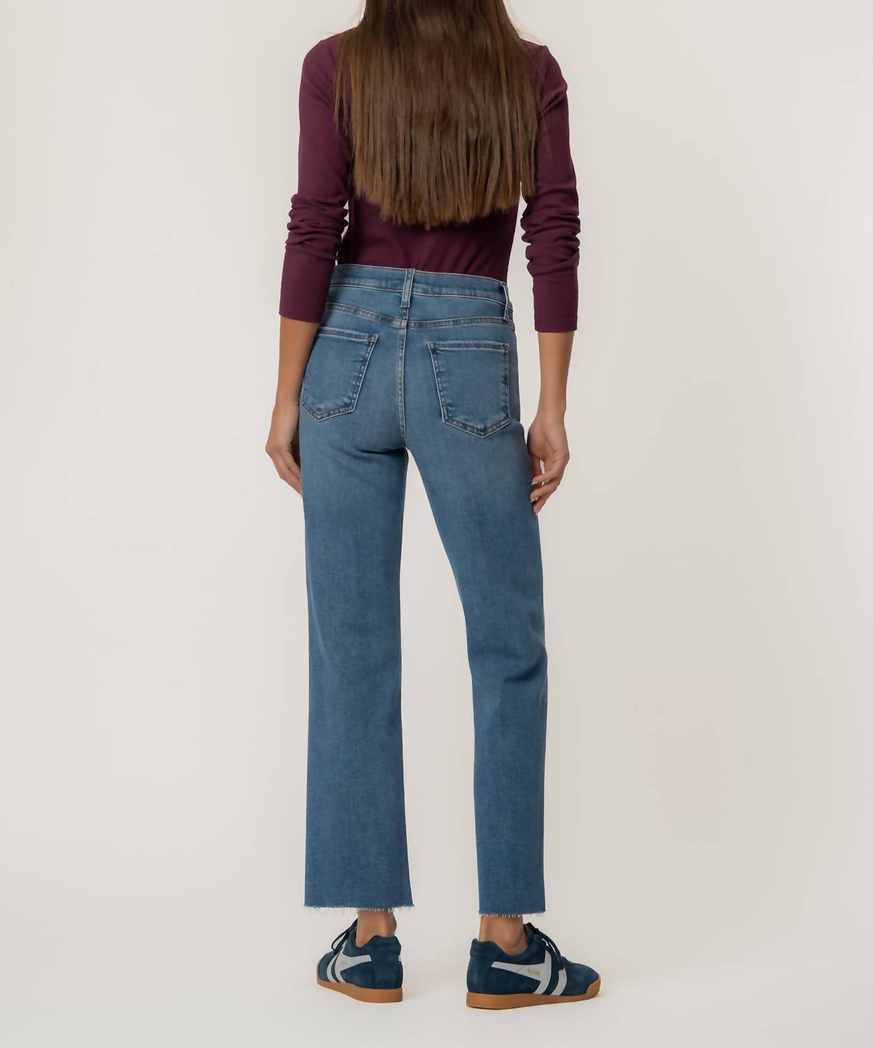 KUT FROM THE KLOTH Avery Straight Leg Jeans With Raw Hem in building wash - women's jeans - detail view